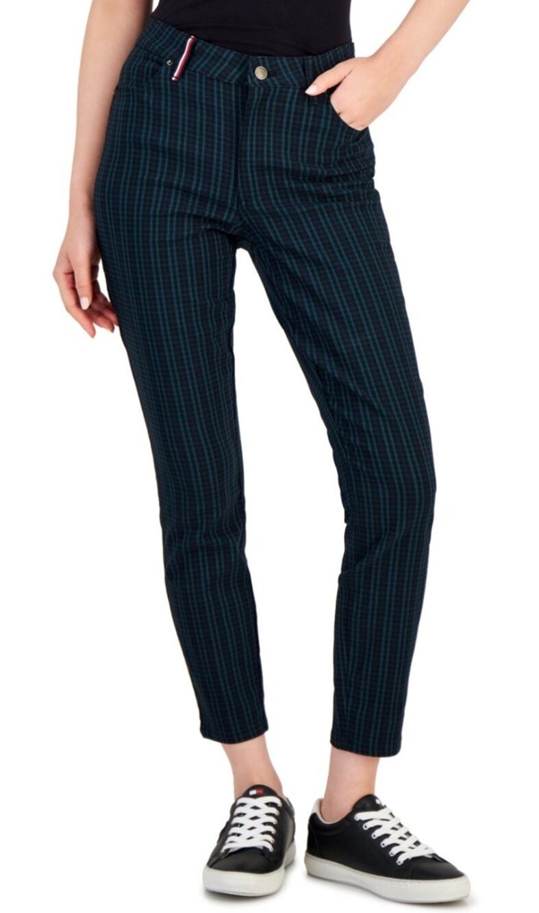 Tommy Hilfiger Blackwatch Tribeca Pants in Green Blue Plaid Preppy Size 14